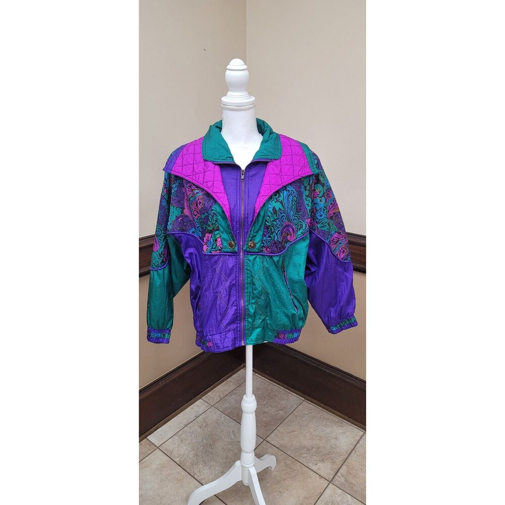 Vintage J. Gallery Jewel Tone Windbreaker – Size Medium- 80s, Vintage, Retro